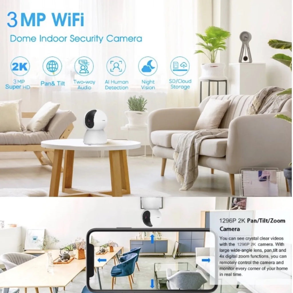 Baby Monitor Camera Indoor Security IP Camera 2K Resolution with Pan Tilt Zoom/ Motion Alerts Ideal for Baby and Pet