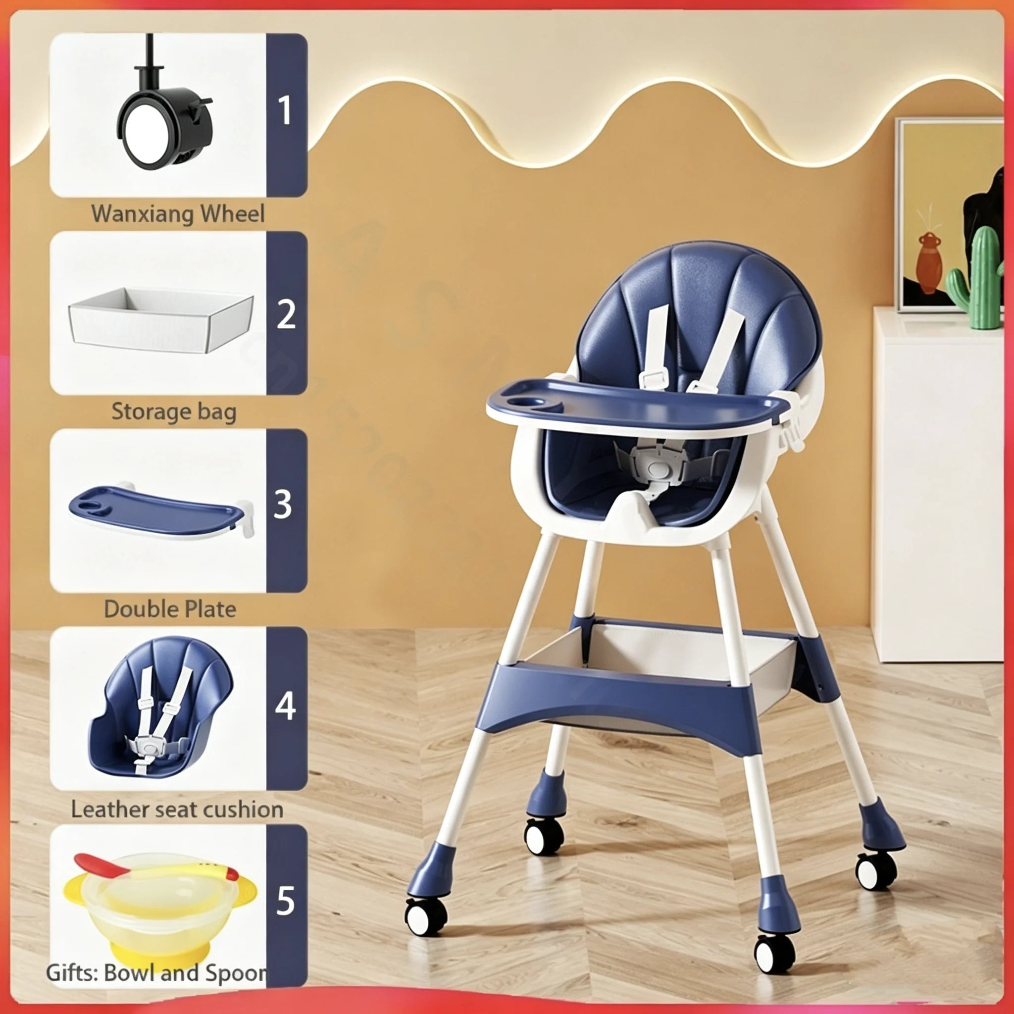 Children's dining chair / baby eating foldable seat / baby multifunctional lift home learning to sit dining table chair 1-3year