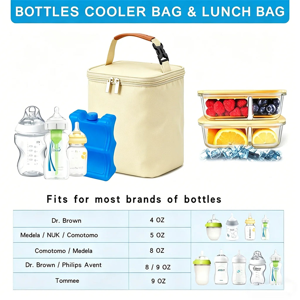 Breast Milk Cooler Bag with Ice Pack Fits 4 Baby Bottles Up to 9 Ounce, Baby Bottle Bag for Nursing Mom Daycare