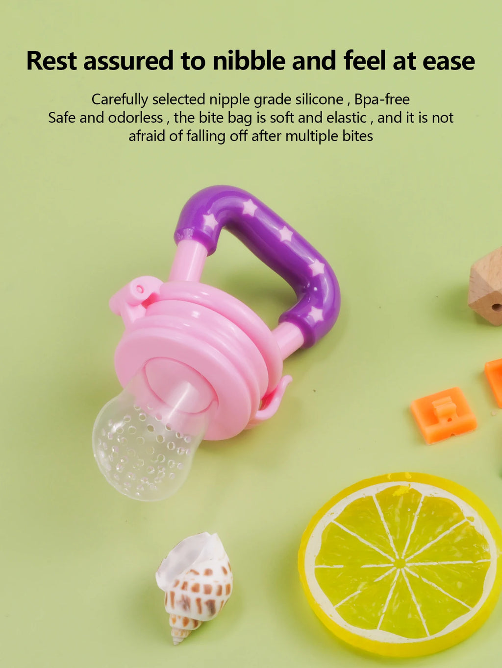TYRY.HU 4Pcs Baby Toddler Fruit Vegetable with Handles Perfect Food Supplement Food Feeder with 3 Different Size Pacifier Tips