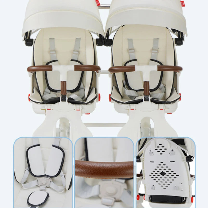 Double Portable Baby Carriage Twins Stroller Infant Stroller Foldable Second-child Baby Stroller Four-wheeled Twin Stroller