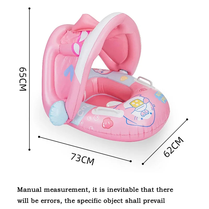 Cartoon Inflatable Toys Float Seat with Animal Printed Detachable Dual-purpose Shade Baby Water Toys Pool Bathroom Swimming Ring