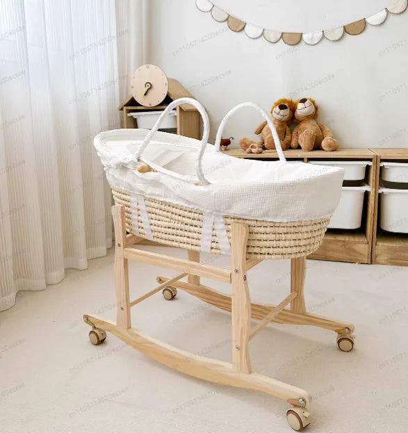 Baby Cradle, Carry Basket Portable, Bed in Bed Newborn Carry Basket Baby Reclining Chair Hand Woven