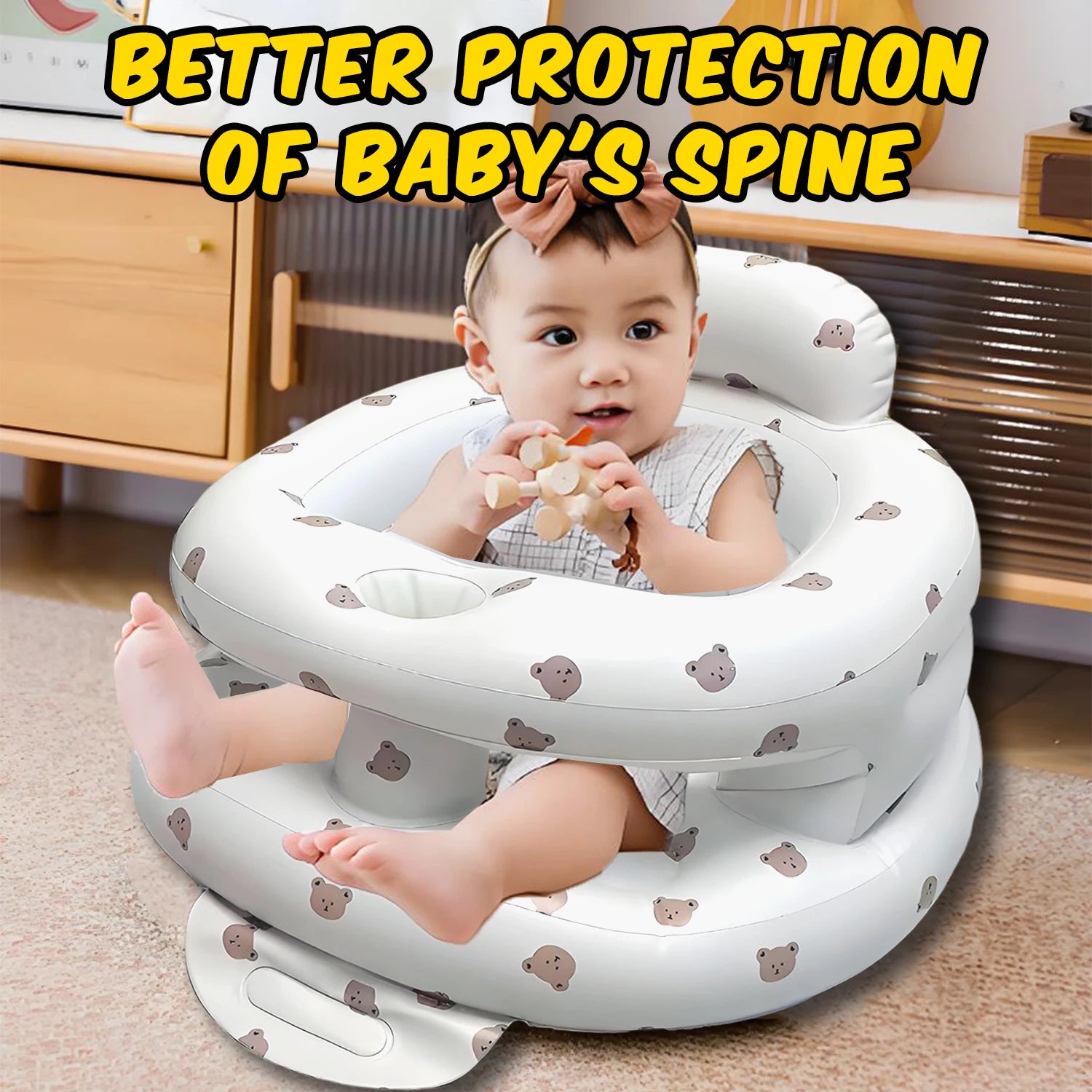 2025 New Inflatable Baby Seat with Full Enclosure, Comfortable PVC Sit Me Up Baby Chair, Built in Air Pump Blow Up Sitting Sofa
