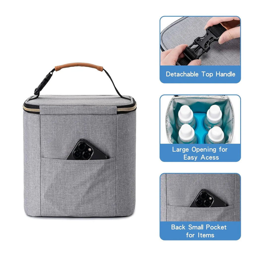 Breast Milk Cooler Bag with Ice Pack Fits 4 Baby Bottles Up to 9 Ounce, Baby Bottle Bag for Nursing Mom Daycare