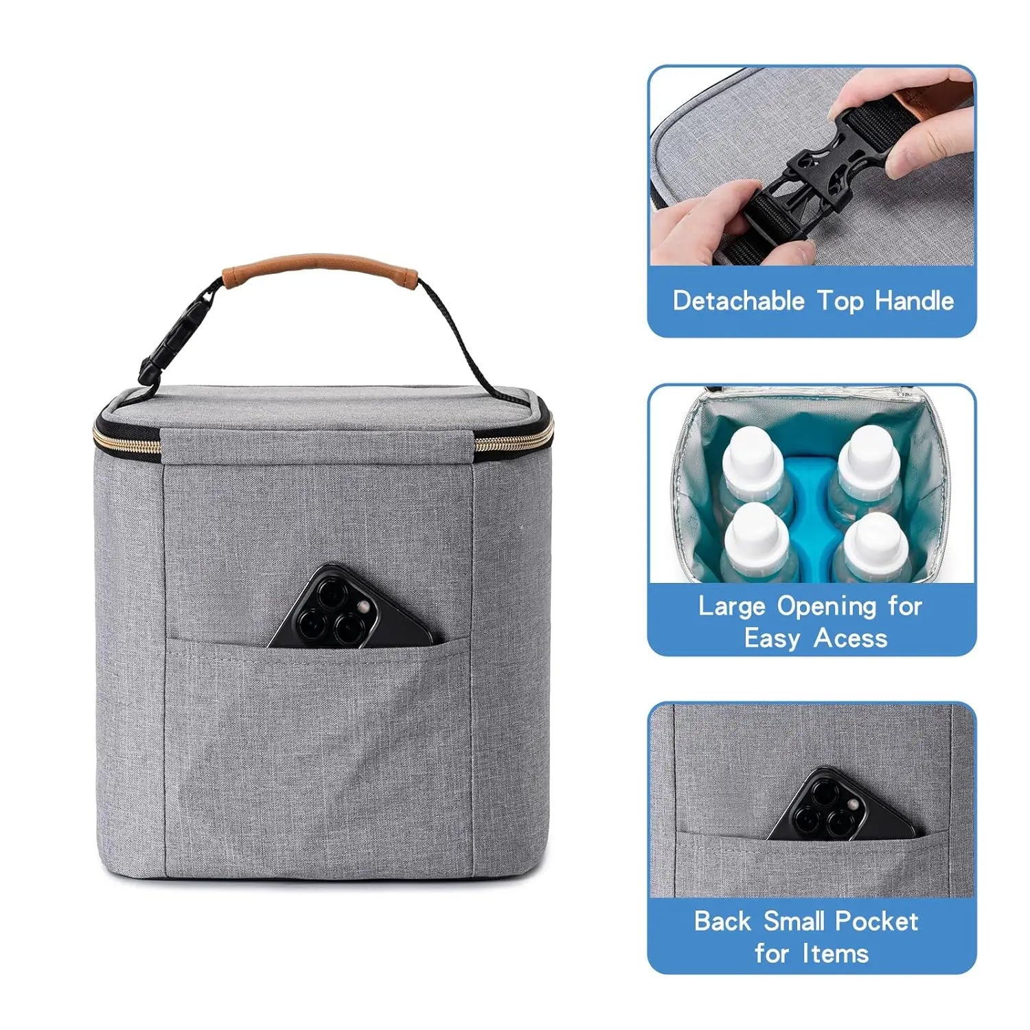 Breast Milk Cooler Bag with Ice Pack Fits 4 Baby Bottles Up to 9 Ounce, Baby Bottle Bag for Nursing Mom Daycare