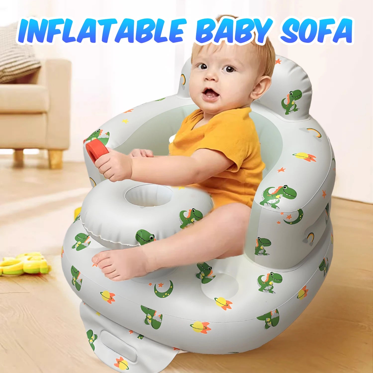 2025 New Inflatable Baby Seat with Full Enclosure, Comfortable PVC Sit Me Up Baby Chair, Built in Air Pump Blow Up Sitting Sofa