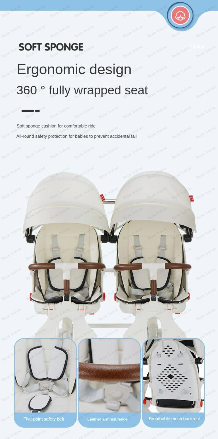 Double Portable Baby Carriage Twins Stroller Infant Stroller Foldable Second-child Baby Stroller Four-wheeled Twin Stroller