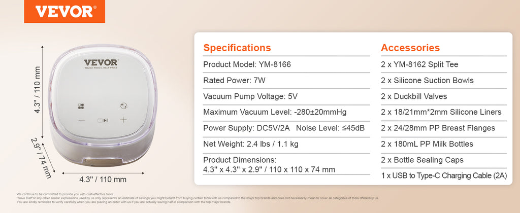 VEVOR Breast Pump Portable 2800mAH Rechargeable Double Electric Breast Pumps Anti-Backflow Breastfeeding Pump with LED Display