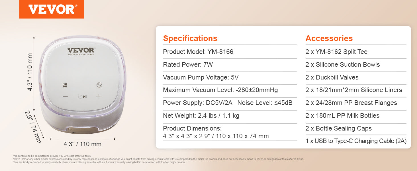 VEVOR Breast Pump Portable 2800mAH Rechargeable Double Electric Breast Pumps Anti-Backflow Breastfeeding Pump with LED Display