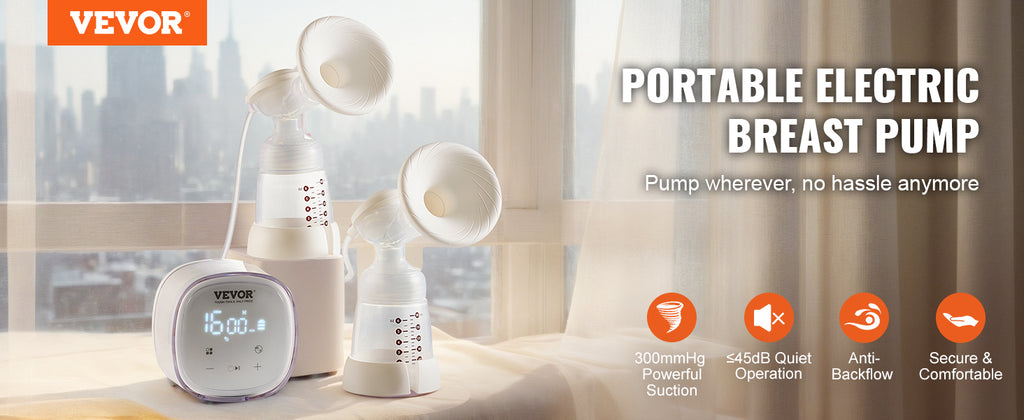 VEVOR Breast Pump Portable 2800mAH Rechargeable Double Electric Breast Pumps Anti-Backflow Breastfeeding Pump with LED Display